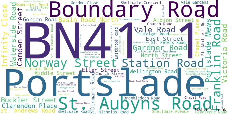 A word cloud for the BN41 1 postcode
